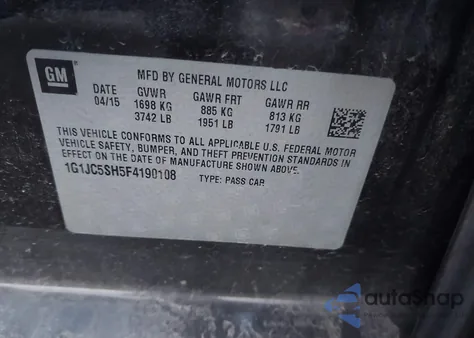 2015 Chevrolet Sonic Lt Auto from USA, damaged, VIN 1G1JC5SH5F4190108
